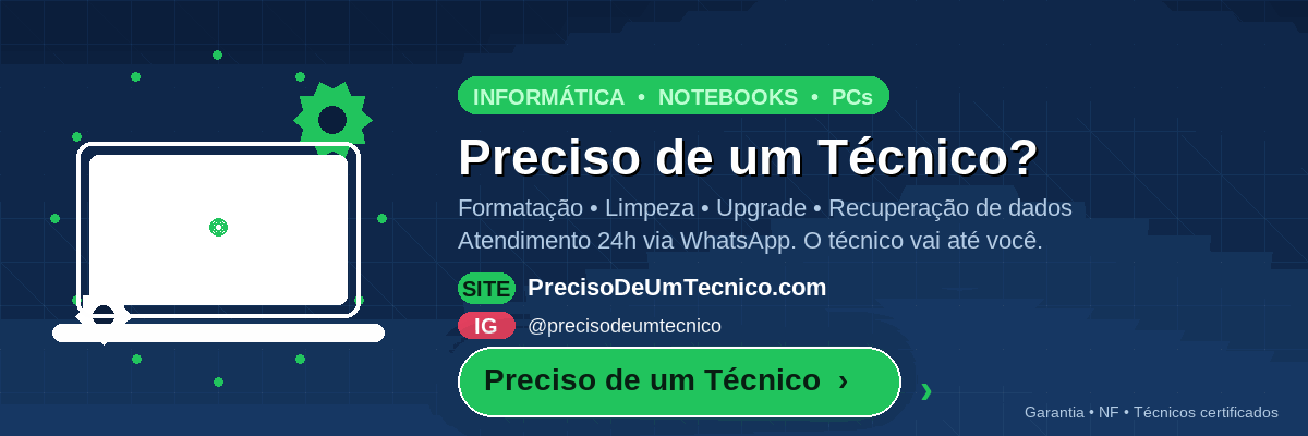 Banner Preciso de um Técnico — informática, notebooks e PCs