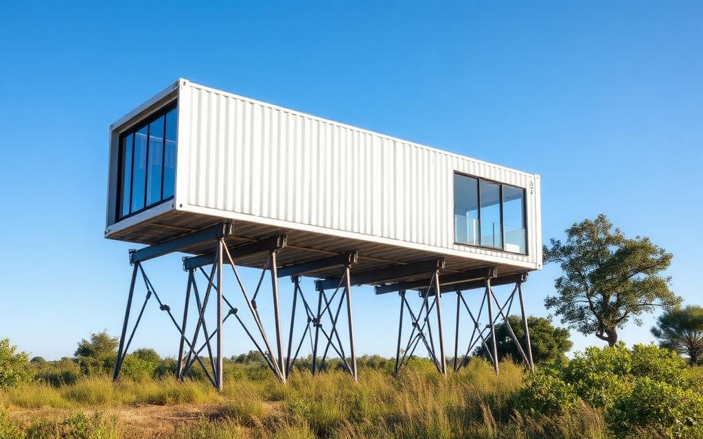 Casa container suspensa de R$ 150 mil: como o modelo elevado economiza em terreno irregular
